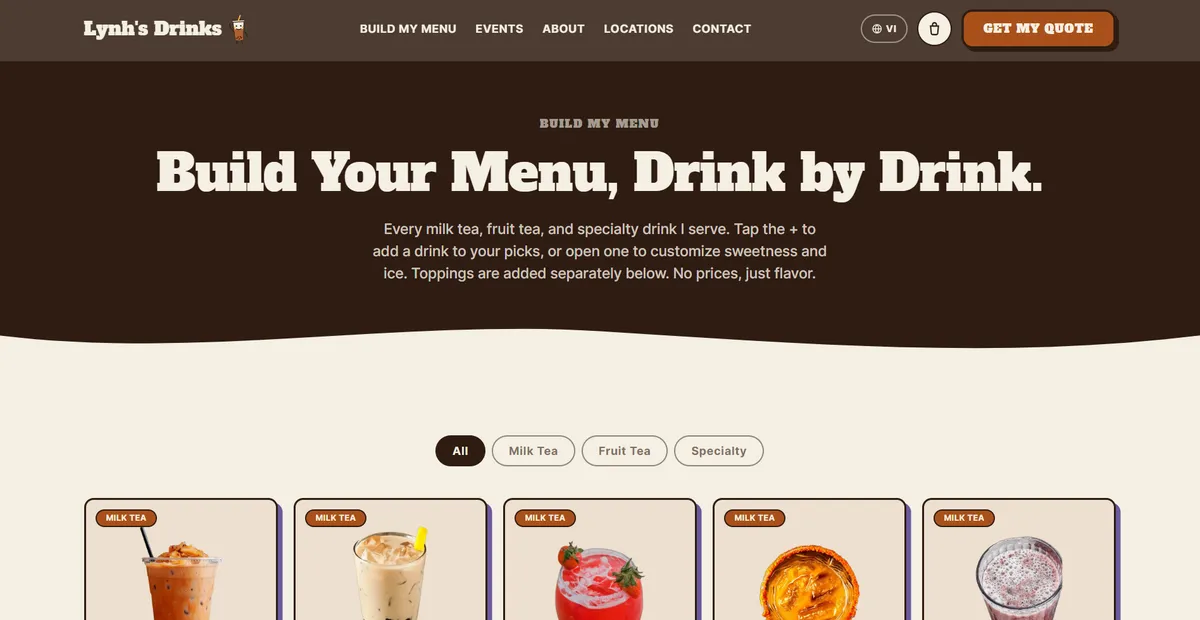 Lynh’s Drinks menu builder