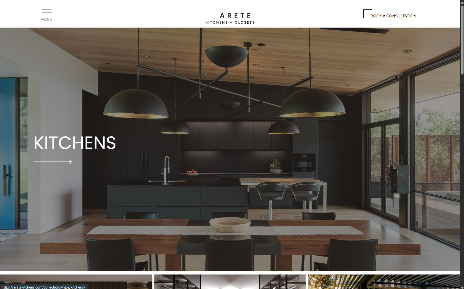 Arete Kitchens + Closets homepage screenshot