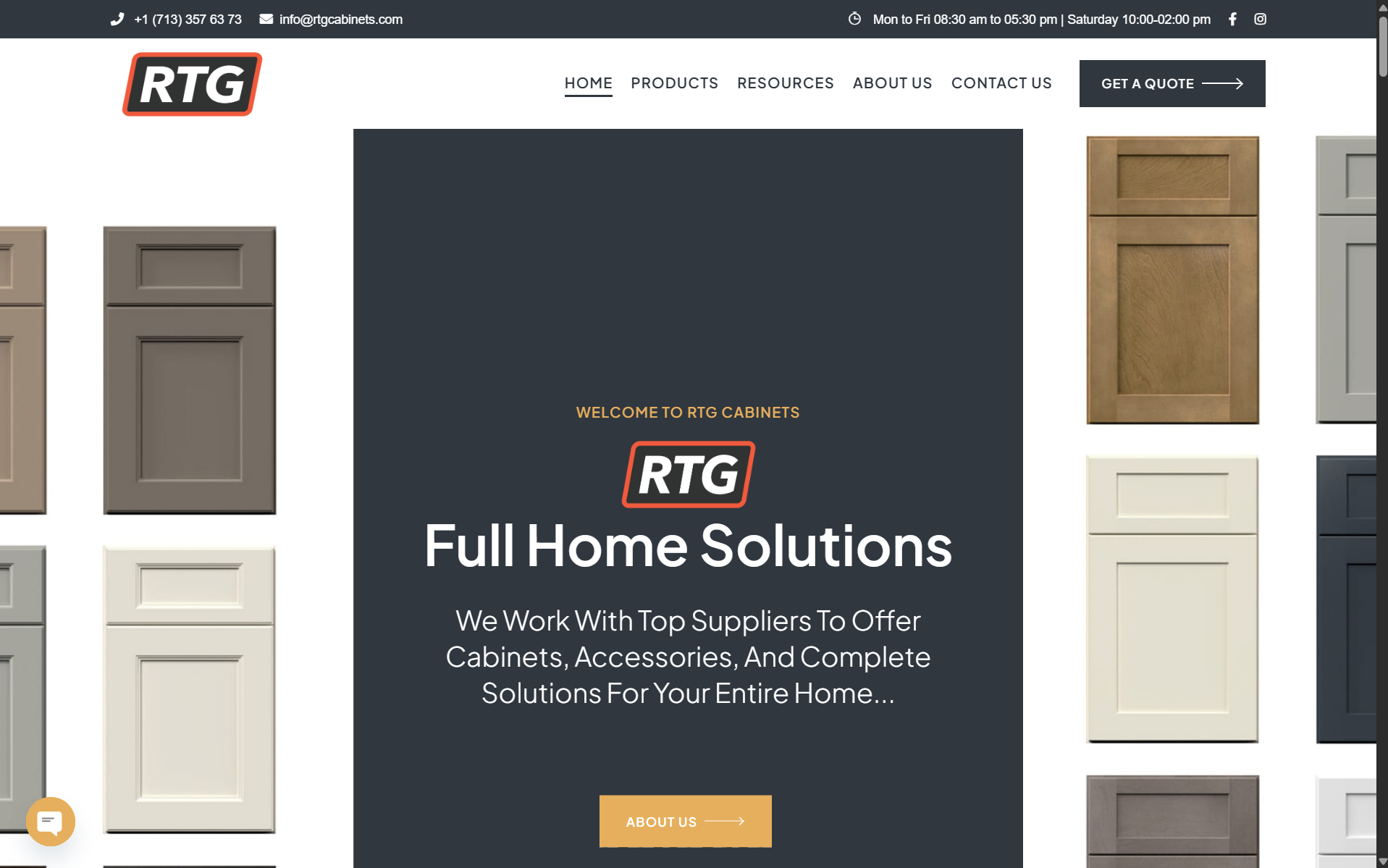 RTG Cabinets homepage screenshot